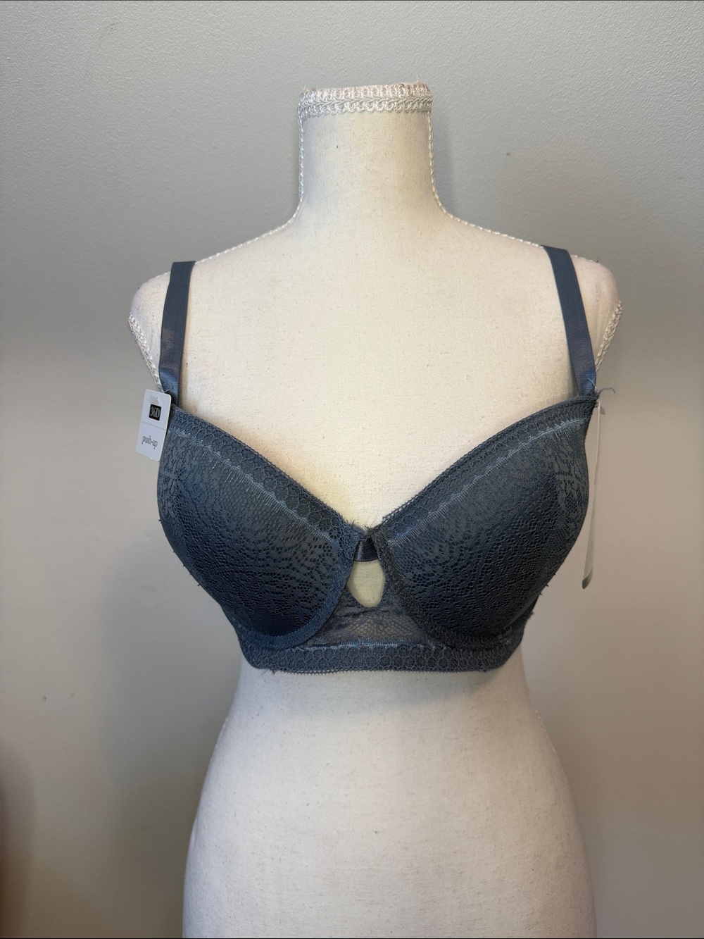 Rene Rofe Lace Push-Up Bra - Gray